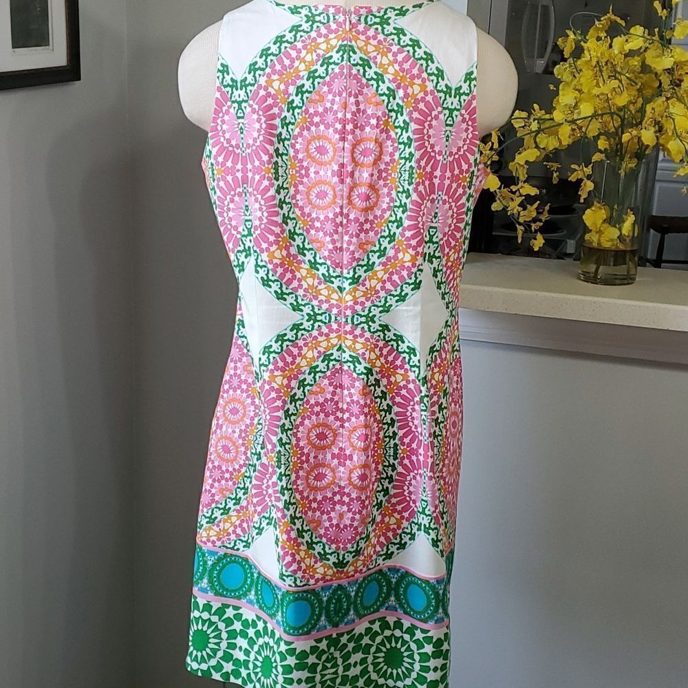 London Times White Midi Dress with Pink, Green and Turquoise Print - Picture 5 of 11